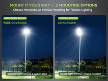 Load image into Gallery viewer, LED 500W Parking Lot Light, Outdoor Street Light, Optional Photocell 75,000LM, POLE MOUNT / WALL MOUNT, 2-Head Adjustable, 360° Rotation &amp; 120° Tilt, Horizontal/Vertical Mount, IP66, 100–277V, ETL, Hardwired

