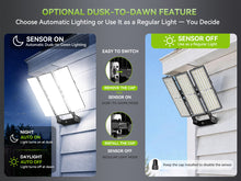 Load image into Gallery viewer, LED 300W Parking Lot Light, Outdoor Street Light, Optional Photocell 45,000LM, POLE MOUNT / WALL MOUNT, 2-Head Adjustable, 360° Rotation &amp; 120° Tilt, Horizontal/Vertical Mount, IP66, 100–277V, ETL, Hardwired
