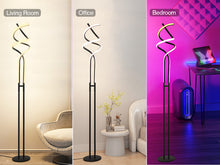 Load image into Gallery viewer, Modern RGB Spiral Floor Lamp, Dimmable LED Floor Lamp with RGBW, Ultra Bright, Standing Tall Lamp with Remote Reading Floor Lamp for Living Room Bedroom Office
