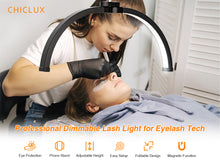 Load image into Gallery viewer, CHICLUX Lash Light for Eyelash Tech, 22 Inch Foldable Floor Lash Lamp for Eyelash Extensions, Dimmable LED Half Moon Lash Light with Phone Holder and Wheeled Base, Esthetician Light for Eyelash, Tattoo
