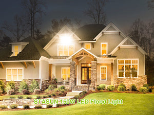 STASUN LED Flood Light Outdoor, 150W 15000lm 3000K Daylight White IP66 Waterproof, Commercial Parking Lot Light,3 Heads for Yard Street Stadium House Floodlight Bright Security Lights for Outdoor Area