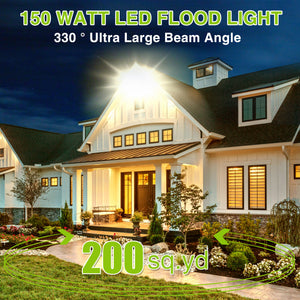 STASUN LED Flood Light Outdoor, 150W 15000lm 3000K Warm White IP66 Waterproof, Commercial Parking Lot Light,3 Heads for Yard Street Stadium House Floodlight Bright Security Lights for Outdoor Area
