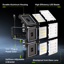 Load image into Gallery viewer, STASUN 150W LED Flood Light with Plug, Mini Series Outdoor Floodlight, 15000LM 6000K Daylight White, IP66 Waterproof, 3 Adjustable Heads, LED Exterior Flood Light for Backyard, Driveway, Garage, Patio
