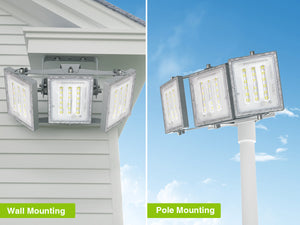 LED Flood Lights Outdoor, 150W 15000LM 6000K Dusk to Dawn Outdoor Lighting with Photocell, IP66 Waterproof, 3 Heads Adjustable Wide Outside Lighting for Parking Lot, Yard, Street, Stadium
