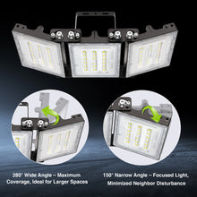 Load image into Gallery viewer, STASUN 150W LED Flood Light with Plug, Mini Series Outdoor Floodlight, 15000LM 6000K Daylight White, IP66 Waterproof, 3 Adjustable Heads, LED Exterior Flood Light for Backyard, Driveway, Garage, Patio
