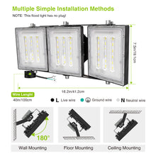 Load image into Gallery viewer, LED Flood Lights Outdoor, 150W 15000LM 6000K Dusk to Dawn Outdoor Lighting with Photocell, IP66 Waterproof, 3 Heads Adjustable Wide Outside Lighting for Parking Lot, Yard, Street, Stadium

