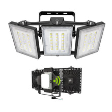 Load image into Gallery viewer, LED Flood Lights Outdoor, 150W 15000LM 6000K Dusk to Dawn Outdoor Lighting with Photocell, IP66 Waterproof, 3 Heads Adjustable Wide Outside Lighting for Parking Lot, Yard, Street, Stadium
