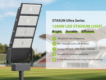 Load image into Gallery viewer, STASUN 1200W LED Stadium Lights Outdoor – Ultra Series High Power, ETL Certified, 180000LM, 5000K Daylight, 30° Beam, 100-277V, IP67 Waterproof Flood Lights for Arena, Sports Field, Parking Lot
