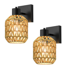 Load image into Gallery viewer, STASUN Rattan Wall Sconces Set of Two, Boho Bathroom Vanity Lighting Fixtures over Mirror, Farmhouse Wall Lamp with 330°Adjustable Arm for Living Room, Bedroom and Hallway, E26 Base (Not Included), Hardwired
