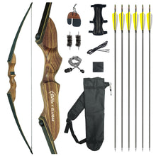 Load image into Gallery viewer, Black Hunter Longbow and Arrow Set, GLURAK 62'' Traditional Wooden Takedown Longbows Package, Archery Bow Kit for Target Practice and Hunting, Right Hand, 25-55 Lbs
