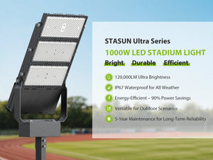 STASUN 1000W LED Stadium Lights Outdoor – Ultra Series High Power, ETL Certified, 150000LM, 5000K Daylight, 60° Beam, 100-277V, IP67 Waterproof Flood Lights for Arena, Sports Field, Parking Lot