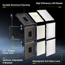 Load image into Gallery viewer, STASUN 600W LED Flood Light with Plug, Mini Series Stadium Light, 60000LM 6000K Daylight, IP66 Waterproof, 3 Adjustable Panel, Outdoor Sports Lighting for Basketball Court, Parking Lot, Baseball Field
