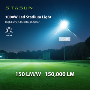 STASUN 1000W LED Stadium Lights Outdoor – Ultra Series High Power, ETL Certified, 150000LM, 5000K Daylight, 60° Beam, 100-277V, IP67 Waterproof Flood Lights for Arena, Sports Field, Parking Lot