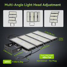 Load image into Gallery viewer, LED 400W Parking Lot Light, Outdoor Street Light, Optional Photocell 60,000LM, POLE MOUNT / WALL MOUNT, 2-Head Adjustable, 360° Rotation &amp; 120° Tilt, Horizontal/Vertical Mount, IP66, 100–277V, ETL, Hardwired（副本）
