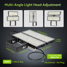 Load image into Gallery viewer, LED 200W Parking Lot Light, Outdoor Street Light, Optional Photocell 30,000LM, POLE MOUNT / WALL MOUNT, 2-Head Adjustable, 360° Rotation &amp; 120° Tilt, Horizontal/Vertical Mount, IP66, 100–277V, ETL, Hardwired
