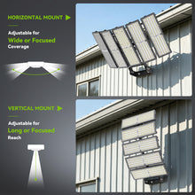 Load image into Gallery viewer, LED 500W Parking Lot Light, Outdoor Street Light, Optional Photocell 75,000LM, POLE MOUNT / WALL MOUNT, 2-Head Adjustable, 360° Rotation &amp; 120° Tilt, Horizontal/Vertical Mount, IP66, 100–277V, ETL, Hardwired
