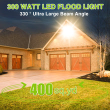 Load image into Gallery viewer, STASUN LED Flood Light Outdoor, 300W 30000lm 3000K Warm White IP66 Waterproof, Commercial Parking Lot Light,3 Heads for Yard Street Stadium House Floodlight Bright Security Lights for Outdoor Area
