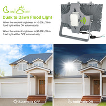 Load image into Gallery viewer, LED Flood Lights Outdoor, 200W 20000LM 6000K Dusk to Dawn Outdoor Lighting with Photocell, IP66 Waterproof, 2 Heads Adjustable Wide Outside Lighting for Parking Lot, Yard, Street, Stadium
