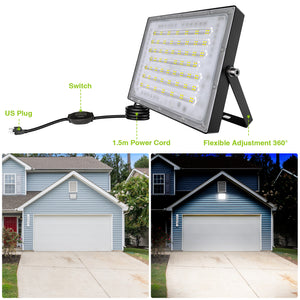 STASUN 200W Flood Lights Outdoor, 20000lm Bright LED Work Light with Plug and Switch, 6000K Daylight White LED Flood Light Outdoor, IP66 Waterproof Security Lights Yard Lights for Yard Garage Stadium