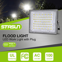 Load image into Gallery viewer, STASUN 200W Flood Lights Outdoor, 20000lm Bright LED Work Light with Plug and Switch, 6000K Daylight White LED Flood Light Outdoor, IP66 Waterproof Security Lights Yard Lights for Yard Garage Stadium
