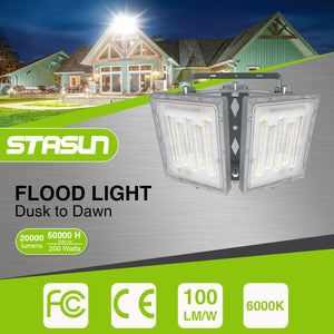 LED Flood Lights Outdoor, 200W 20000LM 6000K Dusk to Dawn Outdoor Lighting with Photocell, IP66 Waterproof, 2 Heads Adjustable Wide Outside Lighting for Parking Lot, Yard, Street, Stadium