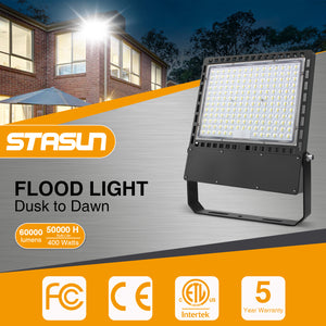 400W 60000LM Dusk to Dawn LED Stadium Flood Lights - Photocell, Professional Grade Security Lights - High-Intensity, Energy-Efficient, 5000K for Yard, Sports, Street