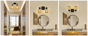 STASUN 2 Lights Farmhouse Vanity Light, Rattan bathroom lighting fixtures Over Mirror, Bathroom Vanity Light with 330°Adjustable Lampshade, Suitable for Mirror, Hallway, Porch, E26 Base (Bulbs Not Included)