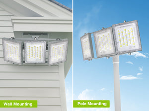 LED Flood Lights Outdoor, 300W 30000LM 6000K Dusk to Dawn Outdoor Lighting with Photocell, IP66 Waterproof, 3 Heads Adjustable Wide Outside Lighting for Parking Lot, Yard, Street, Stadium