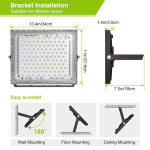 STASUN 300W Flood Lights Outdoor, 30000lm Bright LED Work Light with Plug and Switch, 6000K Daylight White LED Flood Light Outdoor, IP66 Waterproof Security Lights for Yard Garage Stadium