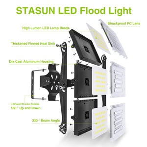 STASUN LED Flood Light Outdoor, 300W 30000lm 3000K Warm White IP66 Waterproof, Commercial Parking Lot Light,3 Heads for Yard Street Stadium House Floodlight Bright Security Lights for Outdoor Area