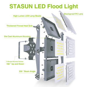 STASUN LED Flood Light Outdoor, 300W 30000lm 3000K Warm White IP66 Waterproof, Commercial Parking Lot Light,3 Heads for Yard Street Stadium House Floodlight Bright Security Lights for Outdoor Area
