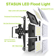 Load image into Gallery viewer, LED Flood Light Outdoor, STASUN 300W 30000lm 6000K Daylight White IP66 Waterproof, Stadium Lighting Commercial Parking Lot Light, Black
