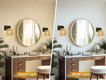 Load image into Gallery viewer, STASUN Rattan Wall Sconces Set of Two, Boho Bathroom Vanity Lighting Fixtures over Mirror, Farmhouse Wall Lamp with 330°Adjustable Arm for Living Room, Bedroom and Hallway, E26 Base (Not Included), Hardwired
