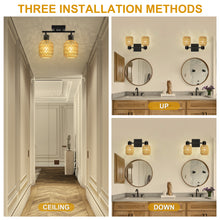 Load image into Gallery viewer, STASUN 2 Lights Farmhouse Vanity Light, Rattan bathroom lighting fixtures Over Mirror, Bathroom Vanity Light with 330°Adjustable Lampshade, Suitable for Mirror, Hallway, Porch, E26 Base (Bulbs Not Included)
