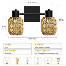 Load image into Gallery viewer, STASUN 2 Lights Farmhouse Vanity Light, Rattan bathroom lighting fixtures Over Mirror, Bathroom Vanity Light with 330°Adjustable Lampshade, Suitable for Mirror, Hallway, Porch, E26 Base (Bulbs Not Included)
