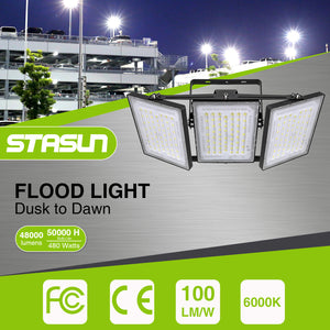 LED Flood Lights Outdoor, 480W 48000LM 6000K Dusk to Dawn Outdoor Lighting with Photocell, IP66 Waterproof, 3 Heads Adjustable Wide Outside Lighting for Parking Lot, Yard, Street, Stadium