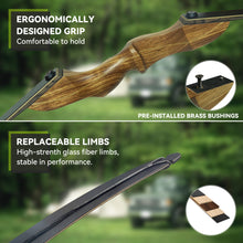 Load image into Gallery viewer, Black Hunter Longbow and Arrow Set, GLURAK 62'' Traditional Wooden Takedown Longbows Package, Archery Bow Kit for Target Practice and Hunting, Right Hand, 25-55 Lbs
