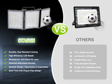 Load image into Gallery viewer, STASUN 600W LED Flood Light with Plug, Mini Series Stadium Light, 60000LM 6000K Daylight, IP66 Waterproof, 3 Adjustable Panel, Outdoor Sports Lighting for Basketball Court, Parking Lot, Baseball Field
