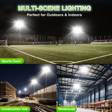 Load image into Gallery viewer, STASUN 600W LED Flood Light with Plug, Mini Series Stadium Light, 60000LM 6000K Daylight, IP66 Waterproof, 3 Adjustable Panel, Outdoor Sports Lighting for Basketball Court, Parking Lot, Baseball Field
