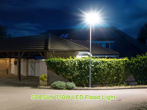 LED Flood Light Outdoor, STASUN 750W 75000lm 6000K Daylight White IP66 Waterproof, Stadium Lighting Commercial Parking Lot Light, Gray
