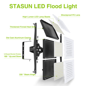 LED Flood Light Outdoor, STASUN 750W 75000lm 6000K Daylight White IP66 Waterproof, Stadium Lighting Commercial Parking Lot Light, Black