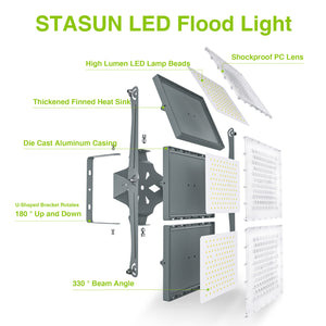 LED Flood Light Outdoor, STASUN 900W 90000lm 6000K Daylight White IP66 Waterproof, Stadium Lighting Commercial Parking Lot Light, Gray
