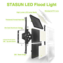 Load image into Gallery viewer, LED Flood Light Outdoor, STASUN 900W 90000lm 6000K Daylight White IP66 Waterproof, Stadium Lighting Commercial Parking Lot Light, Black
