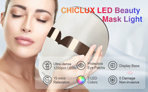 CHICLUX 3-Color LED Red Light Mask - Red, Blue, and Yellow Light Therapy for Skin Rejuvenation, Anti-Aging, and Acne Treatment - Home Use Facial Mask with Clinically Proven Skin Care Technology for Youthful, Glowing Skin