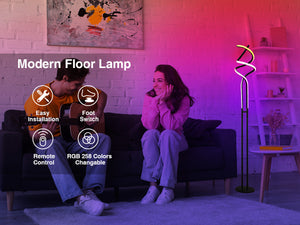 Modern RGB Spiral Floor Lamp, Dimmable LED Floor Lamp with RGBW, Ultra Bright, Standing Tall Lamp with Remote Reading Floor Lamp for Living Room Bedroom Office