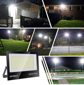 STASUN Dusk to Dawn Flood Light, 200W 20000lm Security Floodlight Photocell, 6000K Daylight White, IP66 Waterproof Super Bright Work Light