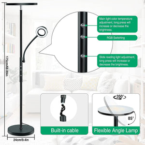 STASUN LED FLoor Lamp LED Standing Light Torchiere Light, RGB Light with Adjustable Reading Lamp