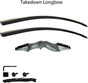 GLURAK Black Hunter Takedown Longbow, 60" Wooden Archery Bow Hunting Bow - Right Hand Bow for Beginner Training Practice