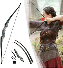 Load image into Gallery viewer, GLURAK Black Hunter Takedown Longbow, 60&quot; Wooden Archery Bow Hunting Bow - Right Hand Bow for Beginner Training Practice
